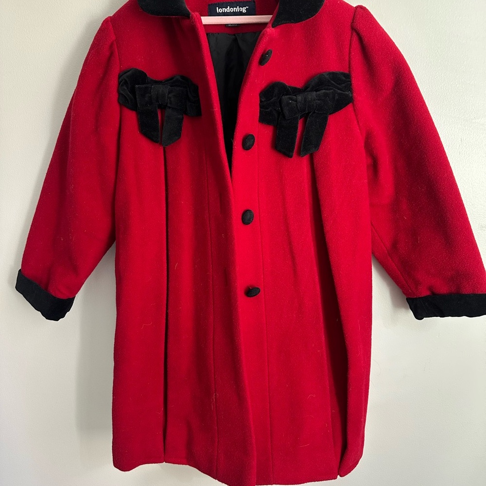 London Fog Kids Red Pea Coat with Black Details